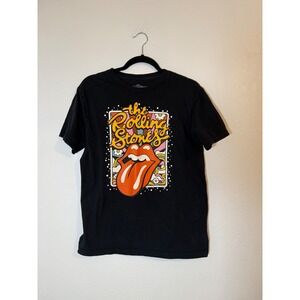 The Rolling Stones Graphic T-Shirt Black Psychedelic Tongue Logo Cotton Medium